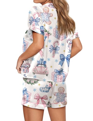 Image of SHESHOW Satin Pajamas for Women Set Preppy Animals Pjs Short Sleeve Shorts 2 Piece Loungewear Sets XS-XXL