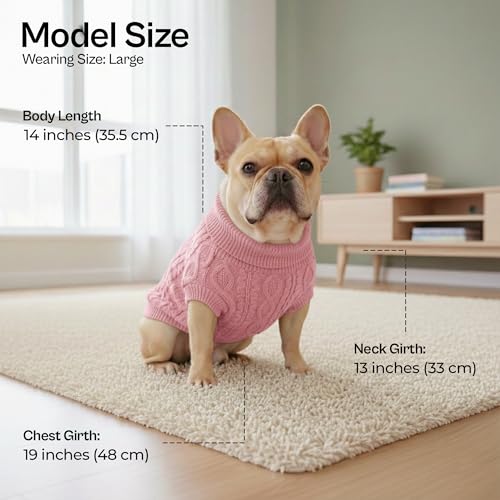 Image of Parisian Pet Dog Sweaters - Pull Over, Turtle Neck Pink Dog Sweater - Cable Knit Thick Sweater - Fall, Winter Clothes - Flexible Arm Holes Large Dogs Sweaters for Girl Dogs - L