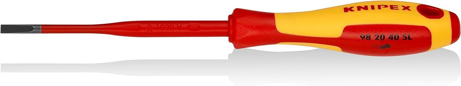 Knipex Red Screwdriver (Slim) For Slotted Screws Insulating Multi-Component Handle, Vde-Tested 202 Mm, 98 20 40 Sl