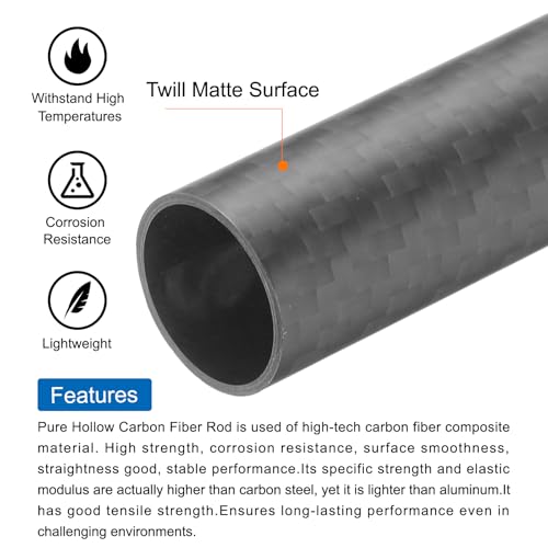 QUARKZMAN 1 Stück Carbon Fiber Tube 16 x 18 x 330mm Matte Surface Rod 3K Roll Wrapped Pure Carbon Round Tubing für RC Airplane Multicopter