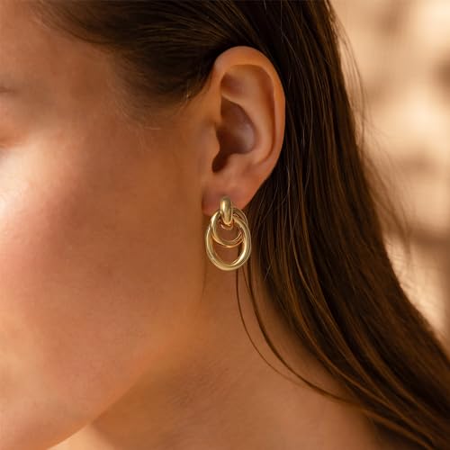 Image of SHERLOVE Trendy Gold Plated Knot Earrings for Women Chunky Statement Drop Dangle Earrings Lightweight Hypoallergenic Fashion Accessories Gold Jewelry Gifts for Womens