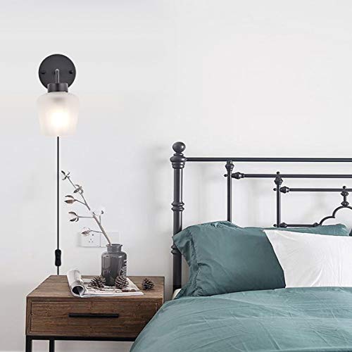 Tehenoo Plug In Wall Sconce With Frosted Glass,Modern Industrial Wall Lamp Light With On/Off Switch Cord For Living Room,Bedroom,Bar,E26 Base #TOP5