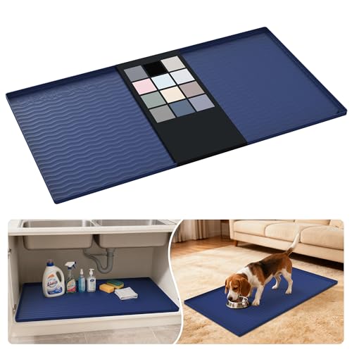 Image of URMONA Waterproof Silicone Under Sink Mat 40'' x 22'' Shelf Liner for Kitchen and Bathroom, Cabinet and Counter Protector, Storage and Organizers, Litter Mat, Pet Cat Puppy Essentials(Navy)