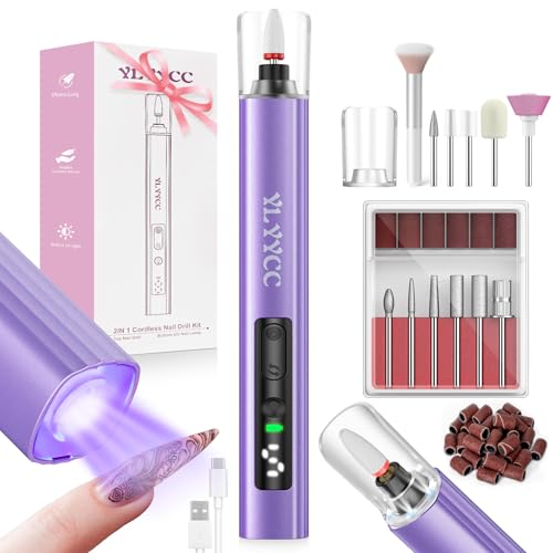 YLYYCC Electric Nail Drill Cordless Nail File with UV Lamp:Professional for Acrylic Gel Dip Powder Nails Portable Nail Kit Machine for Women Girl Manicure Pedicure Nail Set Rechargeable Lightweight
