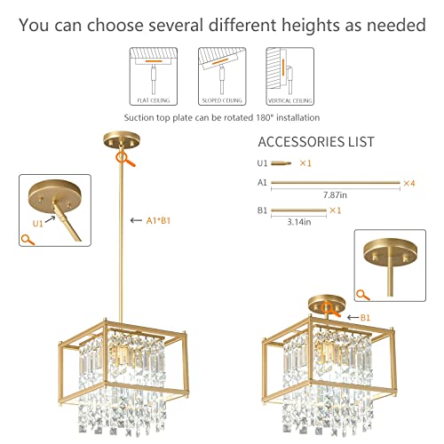Image of LMQNINE Modern Foyer Chandelier, Black Crystal Chandelier Entryway Light Fixture, Square Adjustable Height Chandeliers for Kitchen Island, L11.81'' x H7.87''