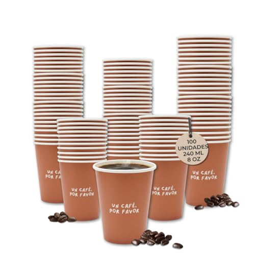 Vasos Café Desechables 100 Unidades   Vasos de Cartón Marrón 240 ml con Diseño Elegante Para Llevar Espresso y Cortado   Vasos para Bebidas Calientes o Frías   Oficina, Eventos, Catering, Bar