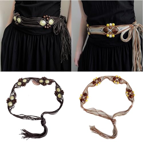 Decorative Tassels Waxed Rope Belt For Dresses Adjustable Braided Waistband Women Fashion Accessories Holiday Waist Rope2