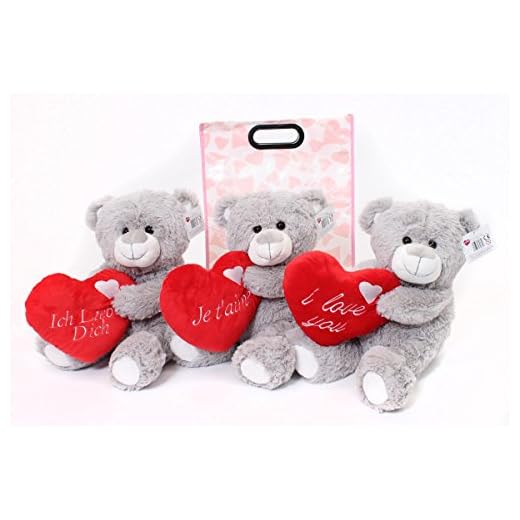 Alla hjärtans dag-present – mjuk plysch nalle björn kärlek hjärta med 'Jag älskar dig' broderad + rosa 'med kärlek' presentpåse – vuxna alla hjärtans dag-present