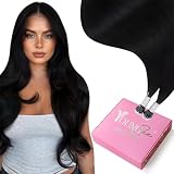 YoungSee Extension Cheveux Naturel Nano Noir 35 cm Nano Ring Extension A Froid Cheveux Noir Anneau Extensions de Cheveux Nano Ring Pour Cheveux Courts 50 Meches/50G