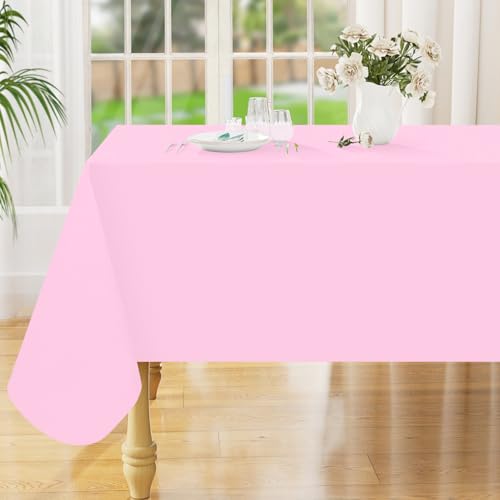 Image of Smiry Rectangle Table Cloth 54x78 Inch, Waterproof Wipeable Vinyl Tablecloths Protector, Oil Spill Proof Plastic Table Cover for Dining, Picnic, Camping, Outdoor, Pink