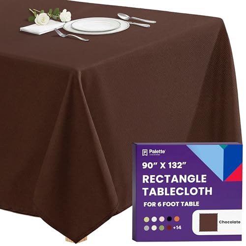 Image of Gee Di Moda Rectangle Tablecloth - 90 x 132 Inch Chocolate Table Cloth for 6 Foot Tables with Floor-Length Drop - Heavy Duty Washable Fabric for Holiday Party, Dinner, Weddings & Baby Shower