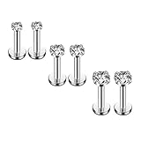 16G Diamond CZ Lip Rings Labret Monroe Nose Tragus Helix Ear Piercing Jewelry Surgical Stainless...