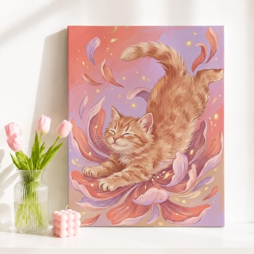 Lienzo de gato y flores decorativo que alegra las paredes de tu dormitorio