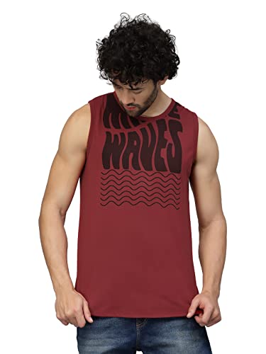 Image of Rigo Stylish Cotton Printed Vest for Men | Round Neck, Slim Fit, Sleeveless T-Shirt Vest for Men | Casual Innerwear Sando for Men & Boys - Perfect for Workouts Gym, Vacations, and Beaches Maroon