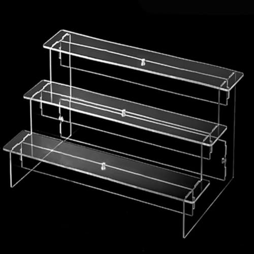 Honseadek Estante transparente multicapa para coleccionables y perfumes, soporte de almacenamiento de escalera acrílica con fácil montaje, elegante escaparate para el hogar y (3 capas de 20 cm)