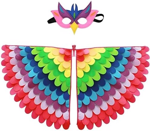 Proumhang Kids Bird Wings Costume For Age 3~8 Years,Halloween Colorful Cape