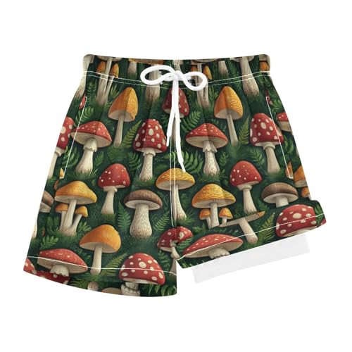 YANENDIE Boy Swim Trunks with Compression Liner Vivid Mushrooms Boys Swim Shorts Quick Dry Beach Shorts