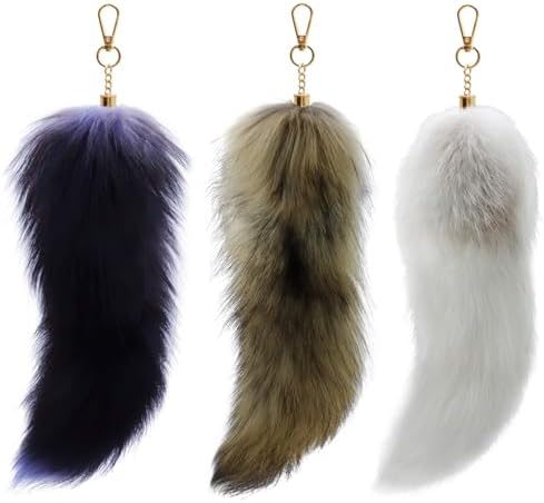 Fox Tail Keychain For Women Atifober Furry White Clip on Coyote Tail ...