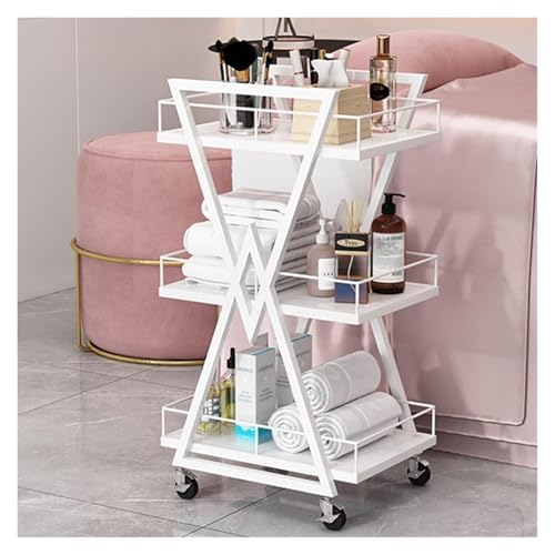 Chariot de manucure blanc à 3 niveaux avec tiroirs de rangement