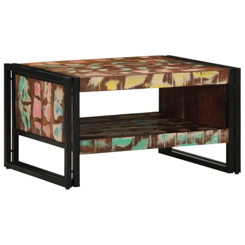 Table d'appoint stable en bois massif vieilli et structure fer industrielle - 2