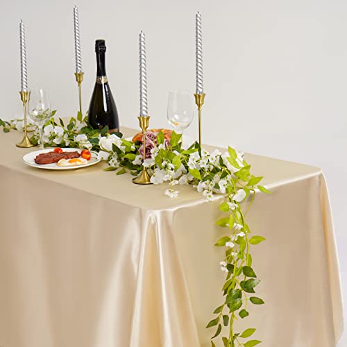 Rewomc 5 Pack Champagne Gold Satin Tablecloth Table Overlay Cover Bright Slik Table Cover Premium Smooth Fabric Rectangular Table Decoration For Home Restaurant Weddings Dinner Party (57'' X 108'') #TOP6