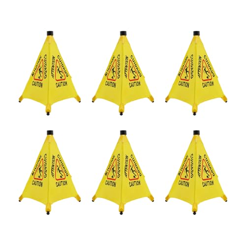 6 Pcs 20 inch Caution Wet Floor Sign Pop Up Slippery When Wet Sign Foldable Bilingual Yellow Safety Warning Caution Cone with Storage Tube for Commercial Office Industrial