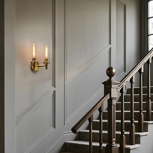 Image of Phansthy Rustic Industrial Wall Sconce Light with 3.14 inch /8cm Tubular Clear Glass Lampshade (Double Sconce Antique)