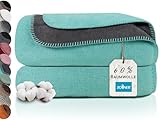 ZOLLNER Kuscheldecke zweifarbig in 150x200 cm - kuschelige Sofadecke in türkis - waschbar bis 40°C - langlebiges Mischgewebe - Hotelwäschequalität - Oeko Tex® Zertifiziert