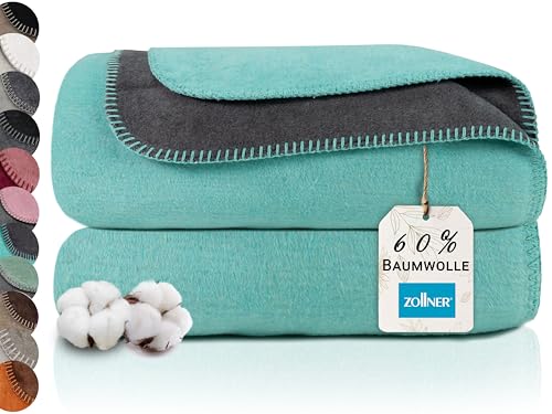 ZOLLNER Kuscheldecke zweifarbig in 150x200 cm - kuschelige Sofadecke in türkis - waschbar bis 40°C - langlebiges Mischgewebe - Hotelwäschequalität - Oeko Tex® Zertifiziert