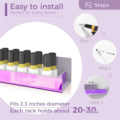 Image of 4 Pack 15 Inch Purple Reflective Acrylic Floating Wall Shelves | Modern Display Shelf for Sunglasses, Oils, Pictures & Toy Storage Decor