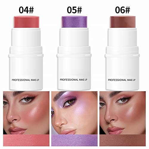 Lazy Highlighter Rouge Pearl Stick Monochrome Velvet Texture Breathable Natural Rouge Powder Female Net Red Lasting Brighten Skin Tone Cheek Highlighter Shimmer Powder (B, One Size) #TOP7