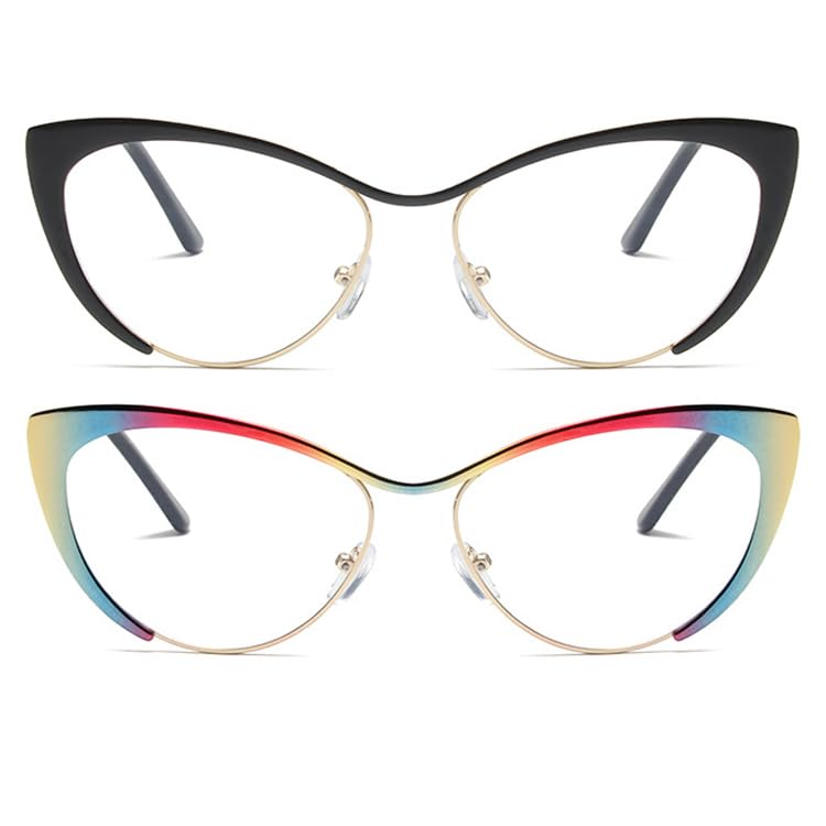 Image of 2Pack Cat Eye Reading Glasses For Women Metal Frame Blue Light Blocking Computer Readers