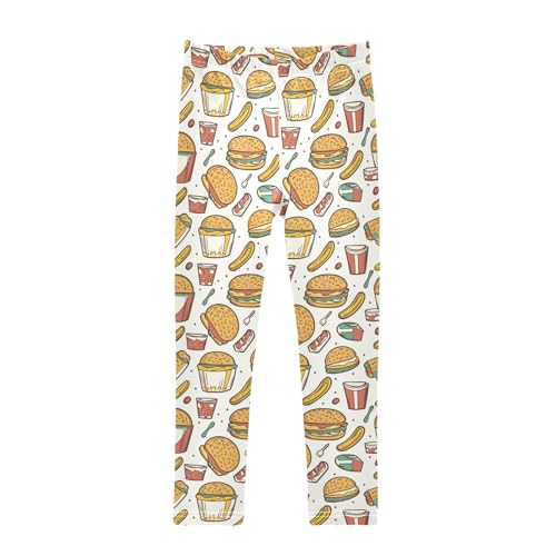 ZZKKO Girls Leggings Fast Food Hamburger Toddler Girls Clothes Toddler Comfortable Bottoms Girl Leggings 3T-10Y