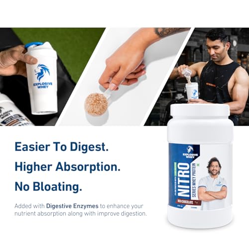 Image of Explosive Whey Nitro Series Whey Protein - Trusted by M.S. Dhoni | 24g Protein & 3g German Sourced Creatine for Strength, Endurance, & Lean Muscle - 29 Servings - 1Kg, RICH CHOCOLATE