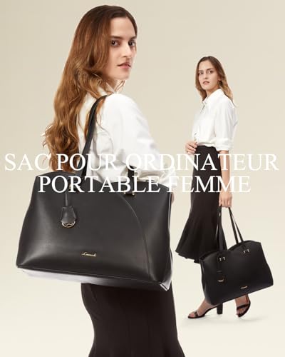 LOVEVOOK Laptop Shopper Sac pour ordinateur portable 15,6" en cuir synthétique étanche 32 x 13,5 x 42 cm Porte-documents d'affaires avec 3 compartiments, Noir , 15,6 Zoll, Moderne – vue 8