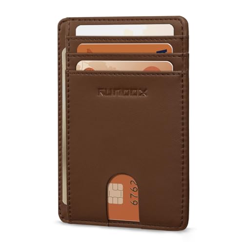 Image of RUNBOX Slim Minimalist Front Pocket RFID Blocking Leather Wallets for Men and Women Card Holder Wallets Gifts for men