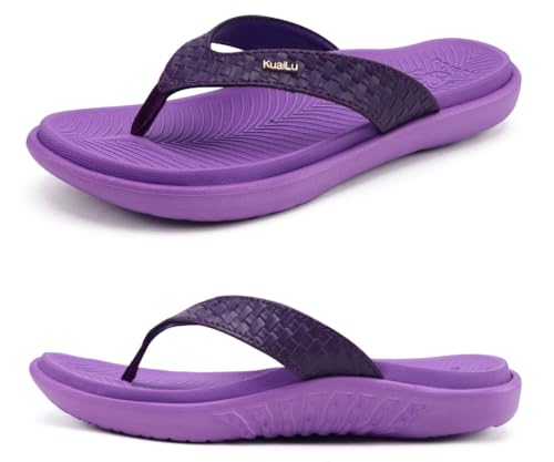 Image of KuaiLu Womens Flip Flops Arch Support Yoga Mat Cushioned Thong Sandals | Ladies Comfortable Walking Slides For Plantar Fasciitis Slip On Indoor Outdoor For Summer