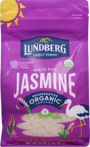 Image of Lundberg Jasmine Rice, Regenerative Organic Certified - Non-Sticky, Aromatic Long-Grain White Rice, Responsibly Grown in California, 32 Oz (Pack of 4)