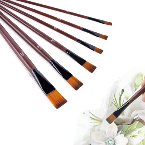 6 PCS Flat Paint Brush Set, Face Paint Brushes for Oil and Acrylic Painting - Variety of Sizes, Ideal for Artists, Beginners