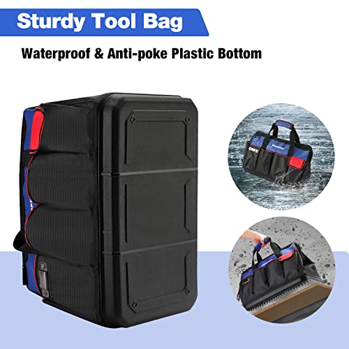 Workpro 18 Inch Tool Bag With Waterproof Molded Base, Open Top Tool Organizer Bag With Multi-Pockets, Adjustable Shoulder Strap #TOP3