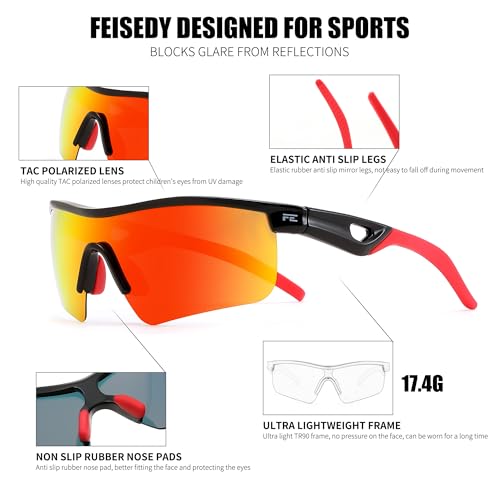 Image of FEISEDY Kids Polarized Sports Sunglasses, TR90 UV400 Baseball Cycling