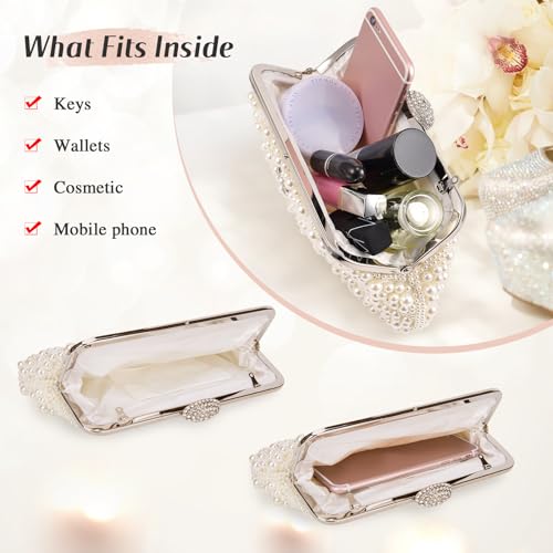 Image of UBORSE Women Pearl Clutch Bag Noble Crystal Beaded Evening Bag Wedding Clutch with Pearl Chain