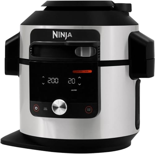 Ninja Foodi MAX Air Fryer Multicooker, Smart Lid, 14-in-1, 7.5L, Pressure Cooking, Air Frying, Slow Cooking, Grill, Digital Probe, Stainless Steel, OL750EU