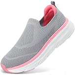 STQ Ladies Slip on Trainers Orthopedic Shoes Women Arch Support Sneakers Cushion Tennis Breathable Sport Running Comfy Plantar Fascitis Arthritis Light Grey Pink 6 UK/8 US