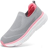 STQ Ladies Slip on Trainers Orthopedic Shoes Women Arch Support Sneakers Cushion Tennis Breathable Sport Running Comfy Plantar Fascitis Arthritis Light Grey Pink 6.5 UK/8.5 US