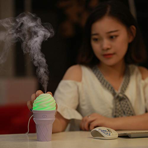 Anself Car Interior Office Umidificador de ar em forma de sorvete Mini criativo USB Night Lamp Umidi