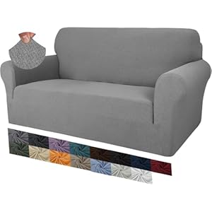 2 Seater Jacquard Couch Covers, Super Stretch Non Slip Love Seat Sofa Cover for Dogs Pet Friendly Elastic Furniture Protector Loveseat Slipcovers (2 Seater, Light Grey)