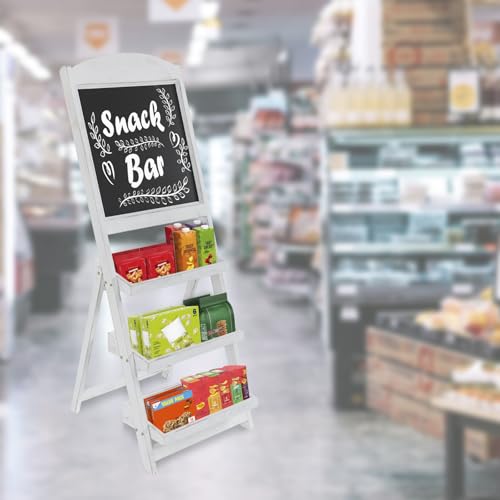 MyGift Vintage White Wood Freestanding Chalkboard Easel with 3-Tiered Display Shelves, Decorative Chalkboard Plant Shelf Stand by MyGift - Image 5