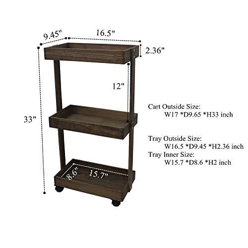 Ddyuri Wooden 3-Tier Rolling Utility Cart/Heavy-Duty Storage Cart With 4 Brake Wheels - Storage Organizer Shelves/Multifunctional Service Cart For Bedroom Kitchen Office Coffee Bar (Dark,Tc3C) #TOP4