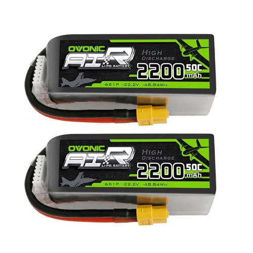 OVONIC 6S Lipo Battery 22.2V 2200mAh 50C Battery with XT60 Connector for RC Airplane Helicopter RC Car Truck Tank Drone Racing Hobby(2 Pack)
